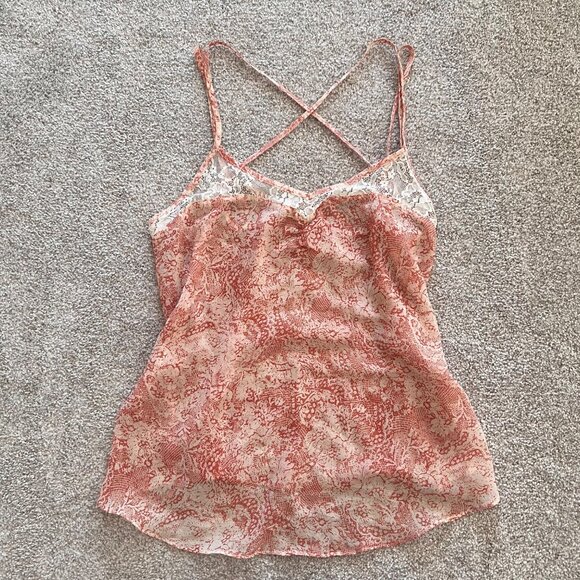 Y2K Orange & White Babydoll Sheer and Lace Top with a Criss Cross Open Back L - Picture 4 of 8